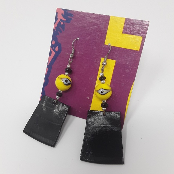 Handmade Recycled Record Earrings Evil Eye ♻️ - Picture 2 of 14